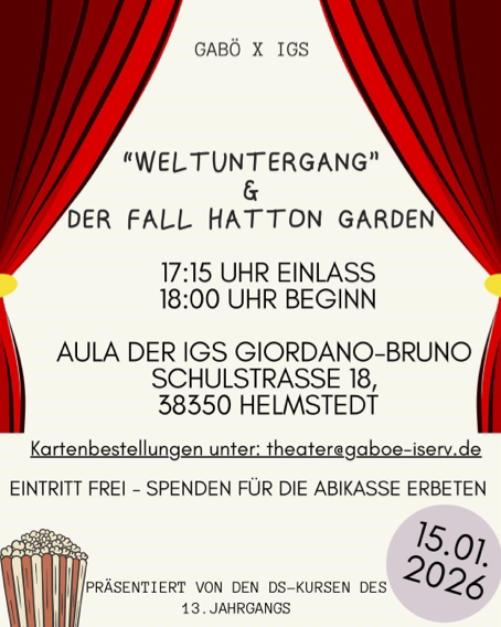 Mehr über den Artikel erfahren Theater-Werkschau der Oberstufenkurse am 15. Januar – Zwei Theaterstücke, ein Abend voller Spannung und Satire